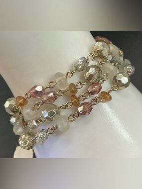 AXCESS BY LIZ CLAIBORNE MULTI STRAND BEADED BRACELET IN GOLD PINK AND CHAMPAGNE